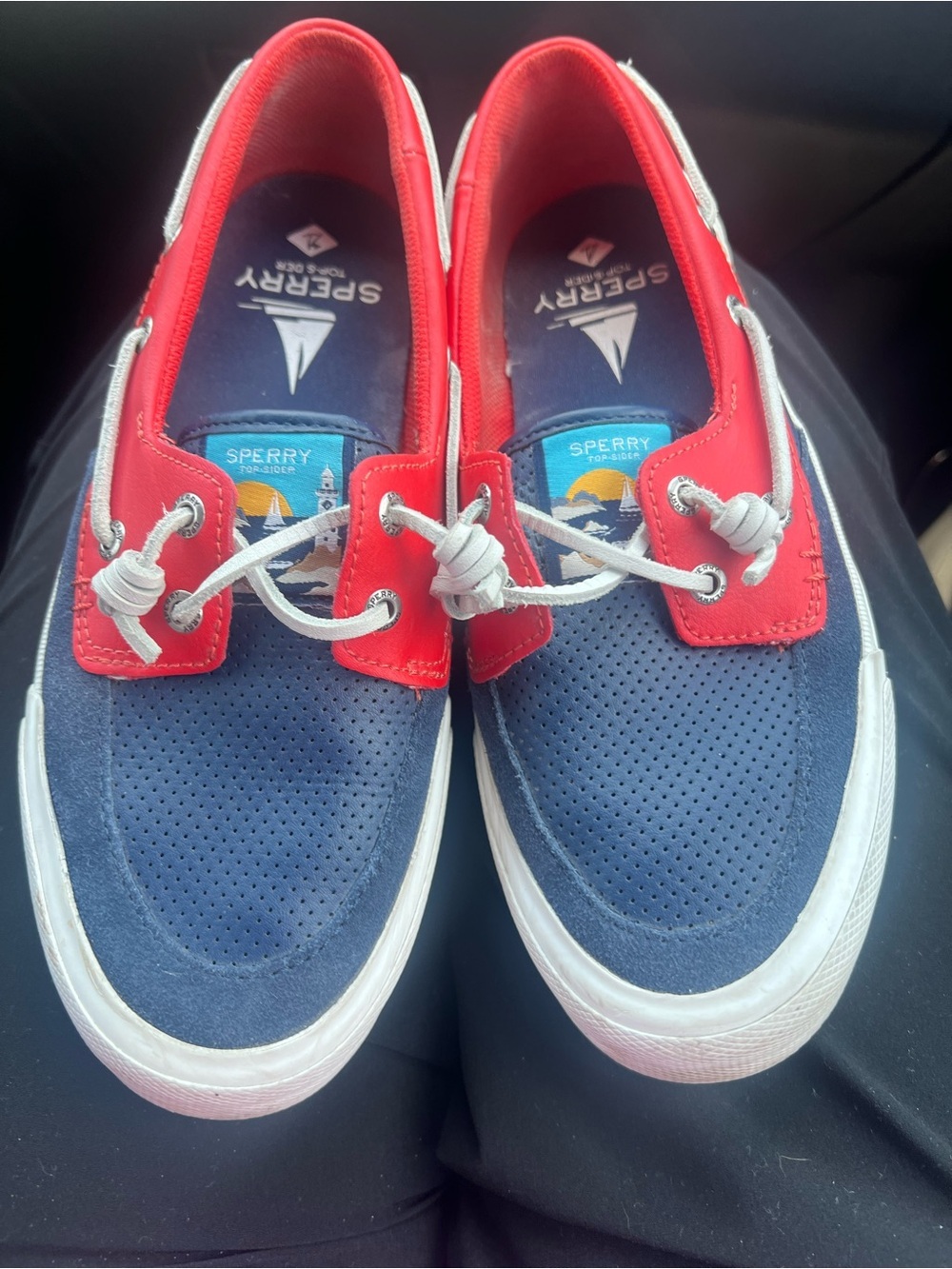 Sperry Navy and Red Perforated Boat Shoes